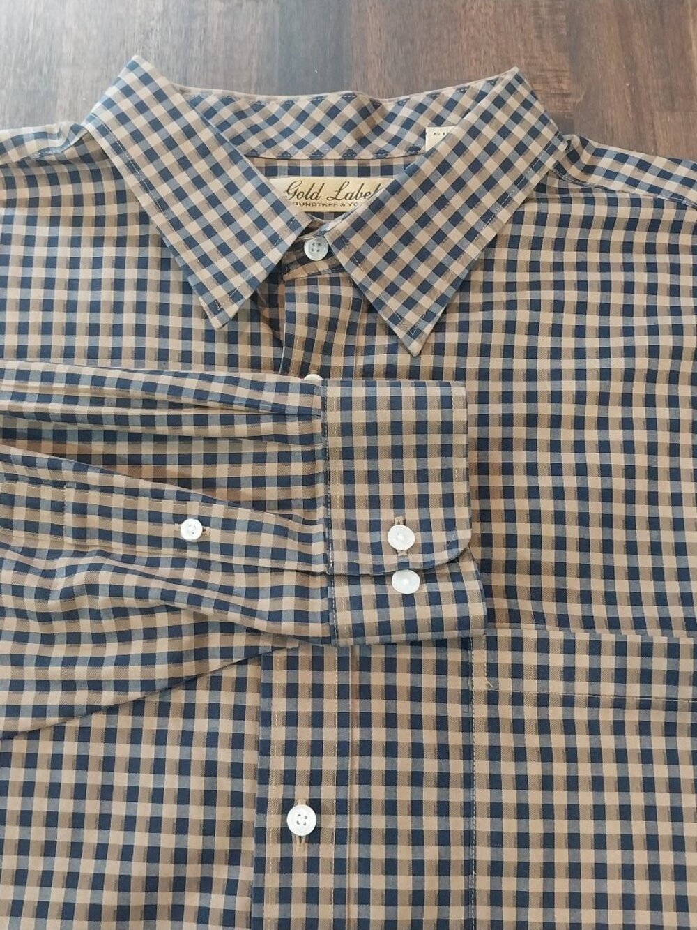 Roundtree Yorke Button Shirt Mens XXL 56 Non-Iron Cotton Brown Check Gold Lable,